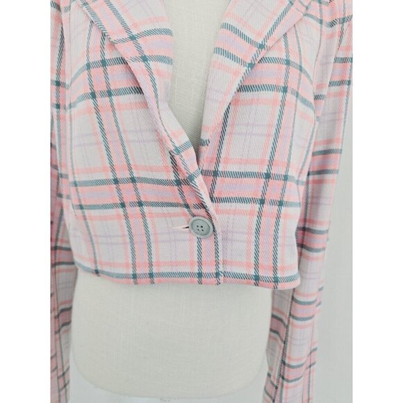 Cabi Playdate Pink Purple Plaid Crop Jacket Wide Leg Pants Outfit Set Size M - Picture 9 of 14